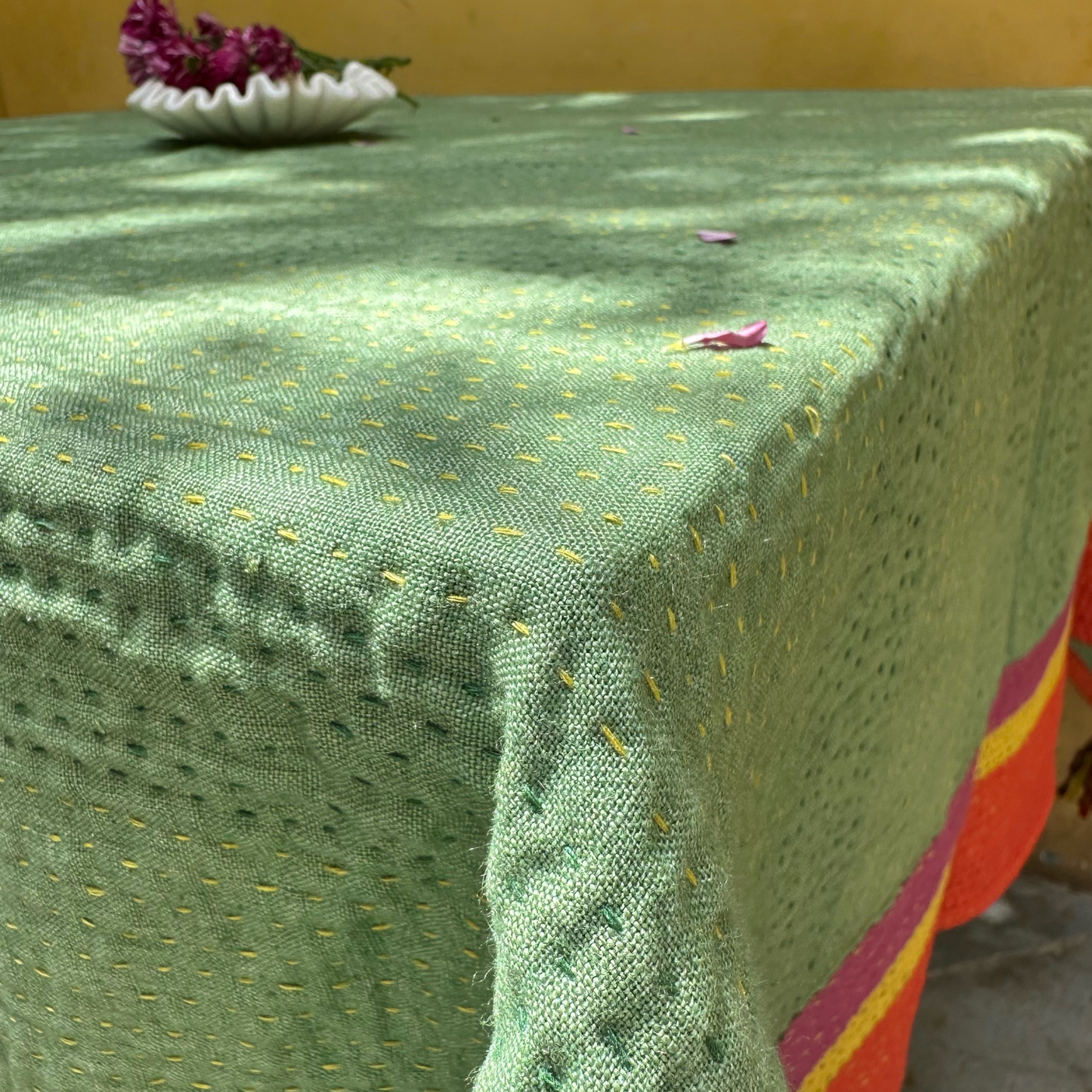 Kantha Linen Table Cover (60 by 60 Inches)