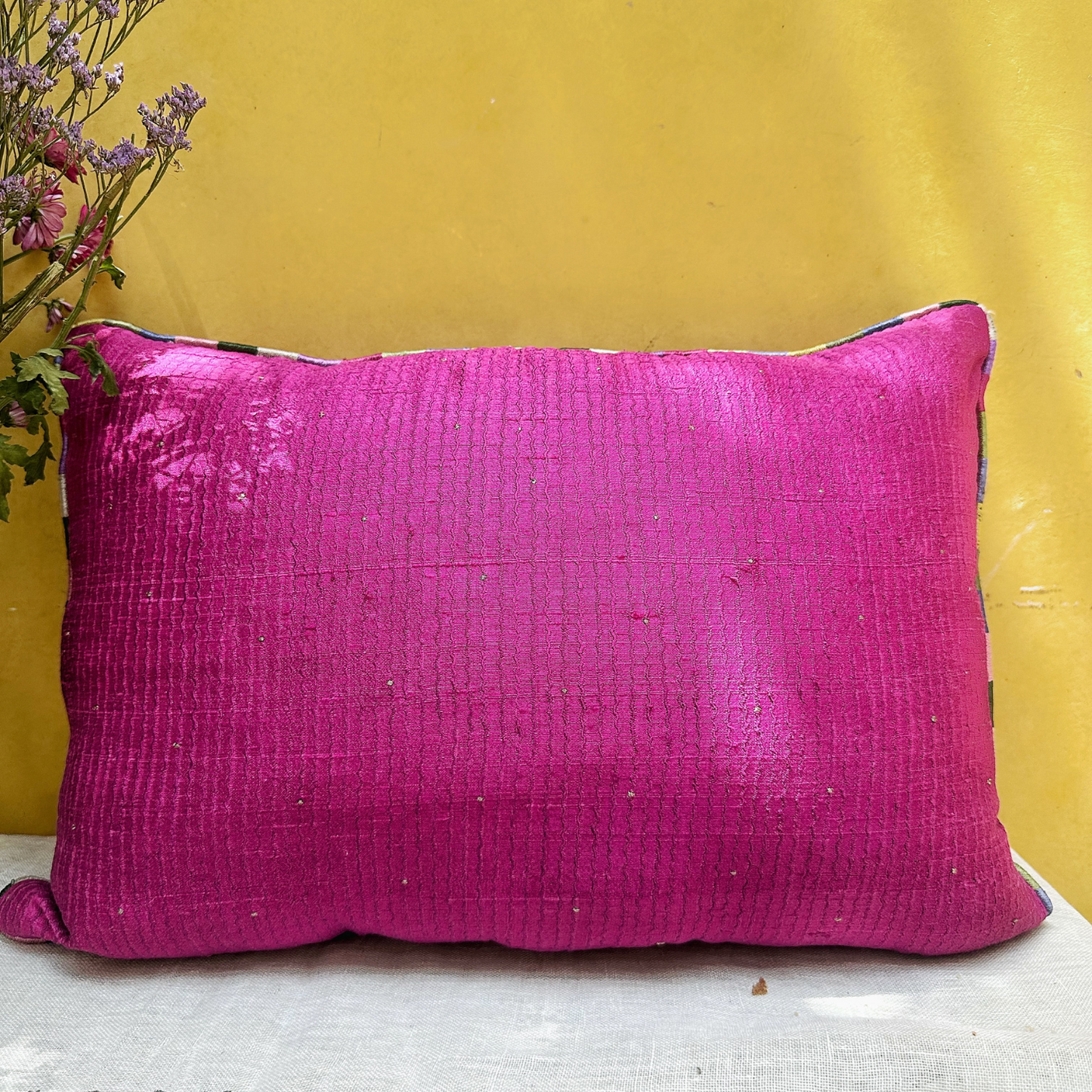 Tuscany Raani Leher Raw Silk Cushion (14 by 20 Inches)