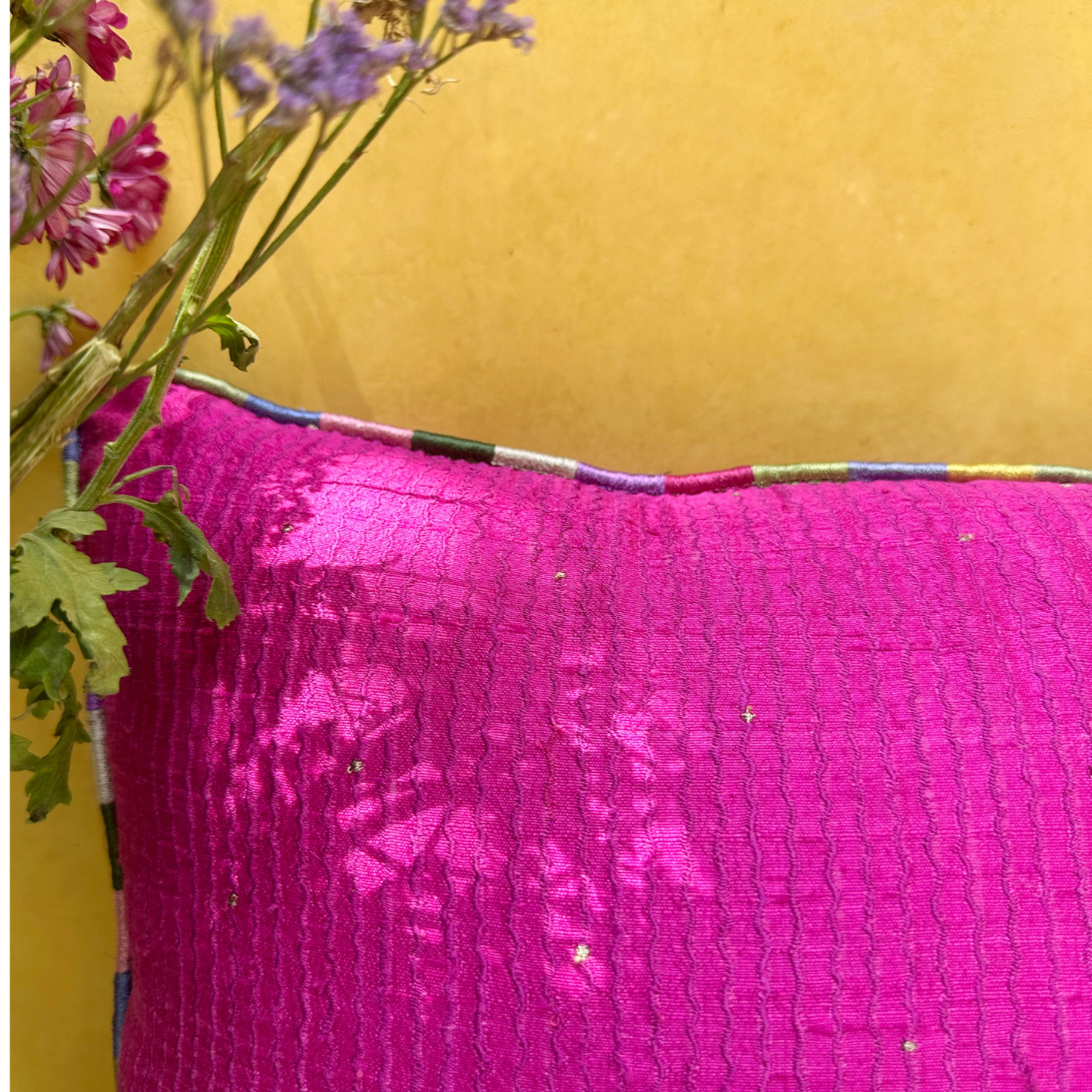 Tuscany Raani Leher Raw Silk Cushion (14 by 20 Inches)