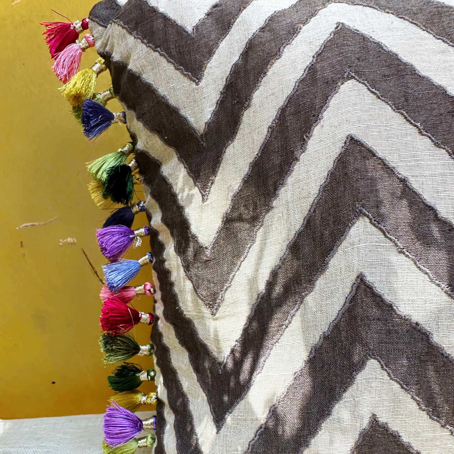 Tuscany Chevron Silk Linen Cushion Cover (14 by 20 Inches )