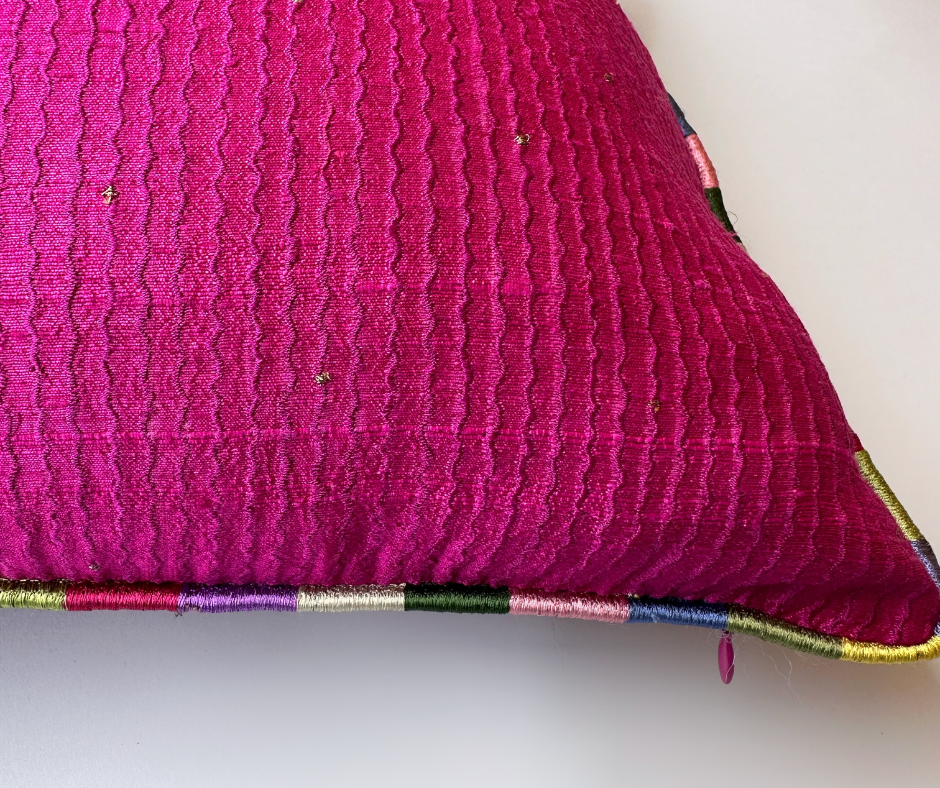 Tuscany Raani Leher Raw Silk Cushion (14 by 20 Inches)