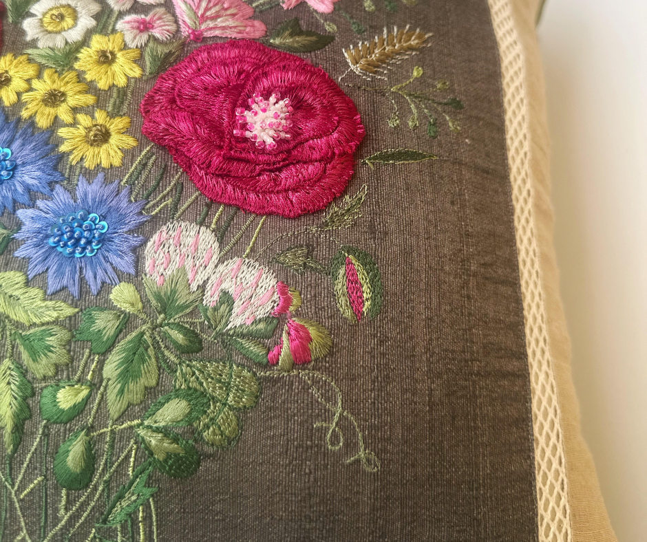 Tuscany Poppy Raw Silk Cushion Cover (18 by 18 inches)