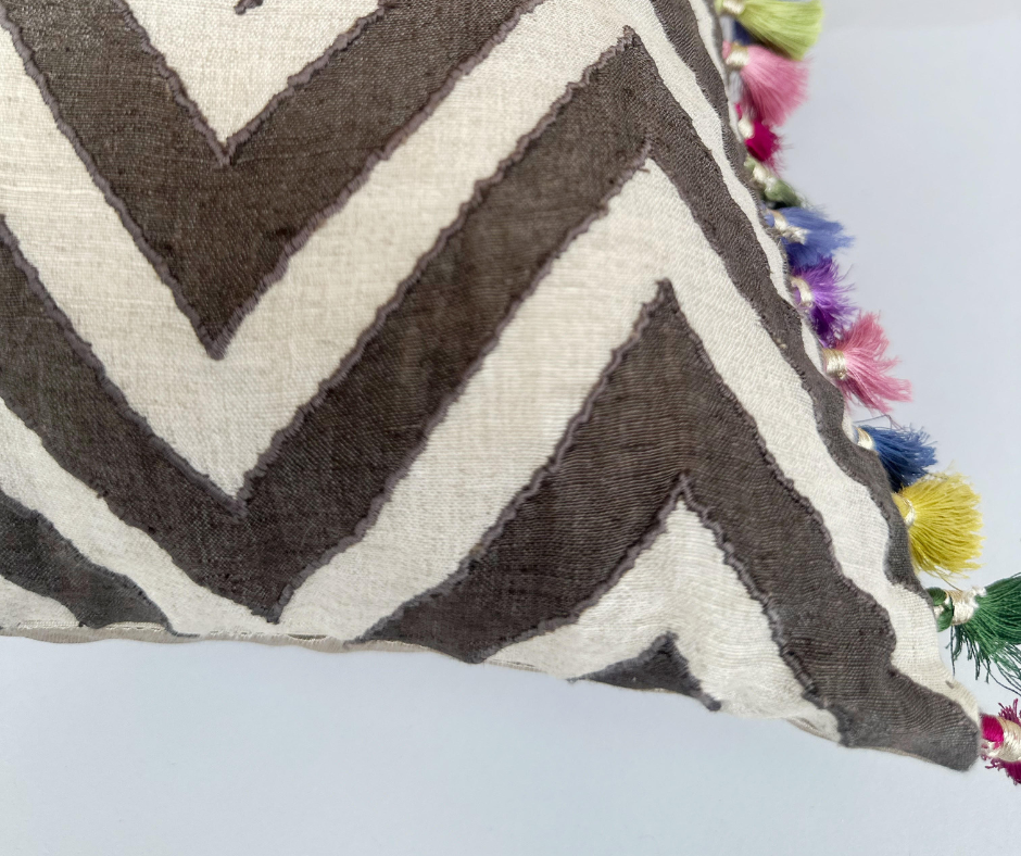 Tuscany Chevron Silk Linen Cushion Cover (14 by 20 Inches