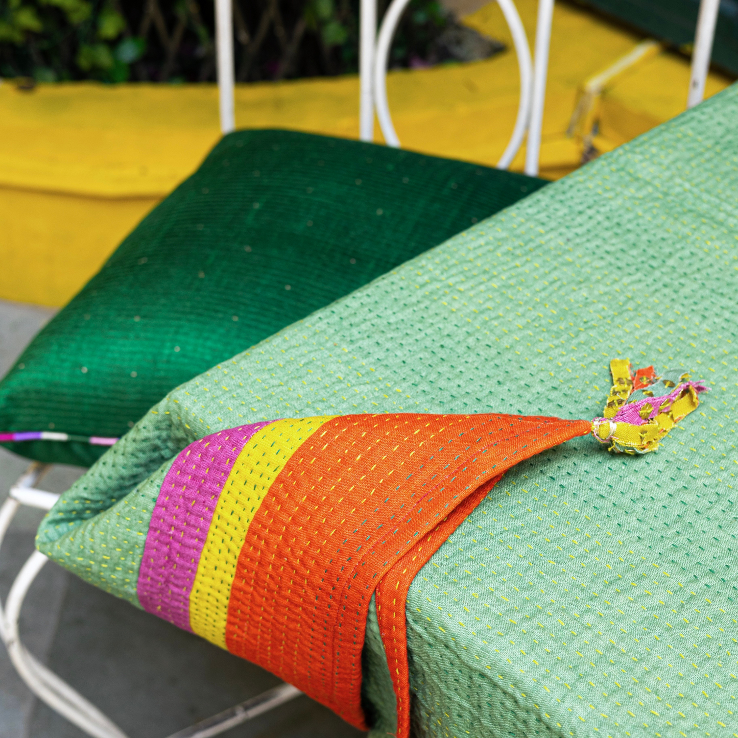 Kantha Linen Table Cover (60 by 60 Inches)