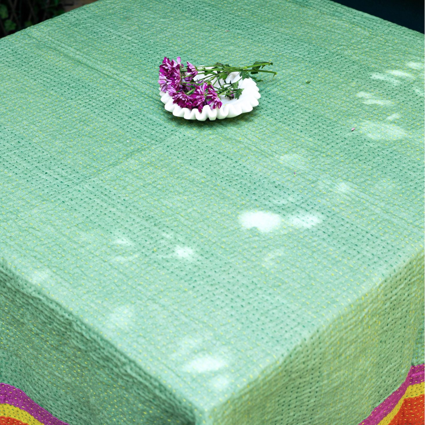 Kantha Linen Table Cover (60 by 60 Inches)