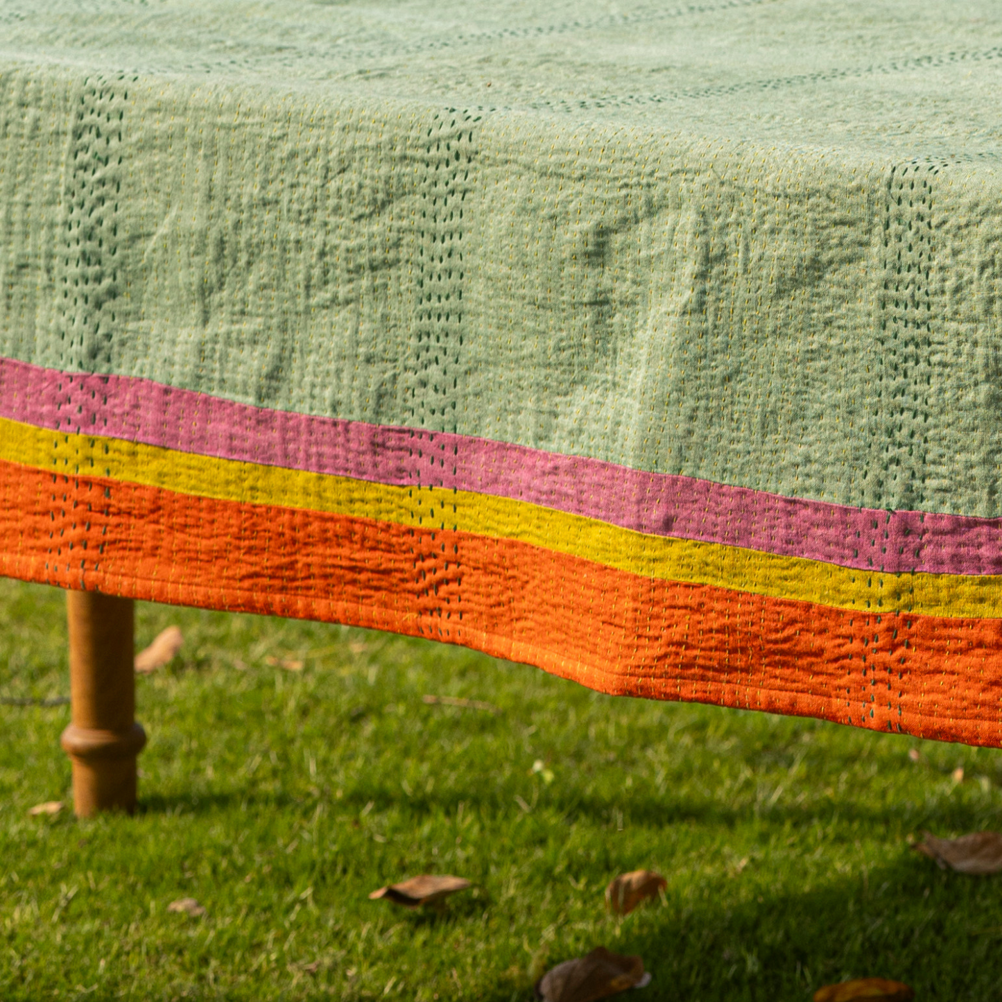 Kantha Linen Table Cover (60 by 90 Inches)