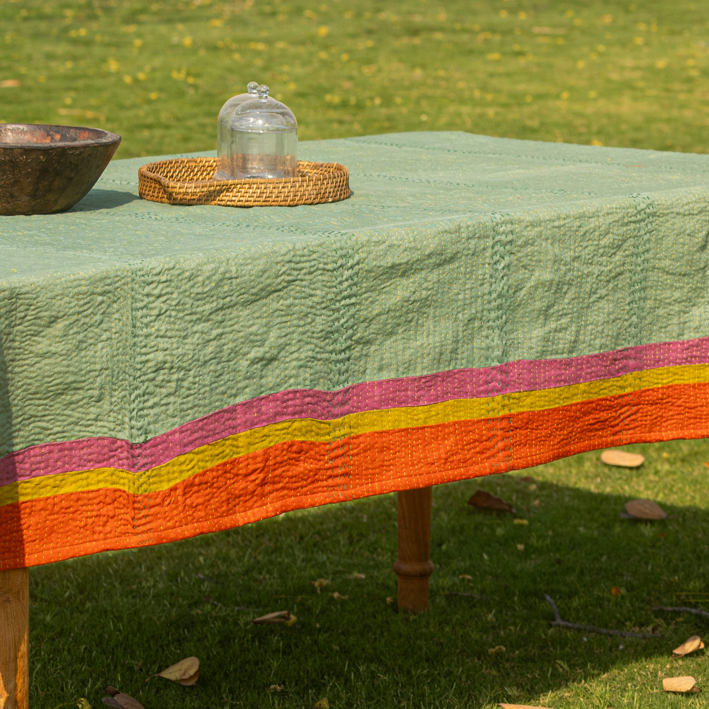 Kantha Linen Table Cover (60 by 90 Inches)