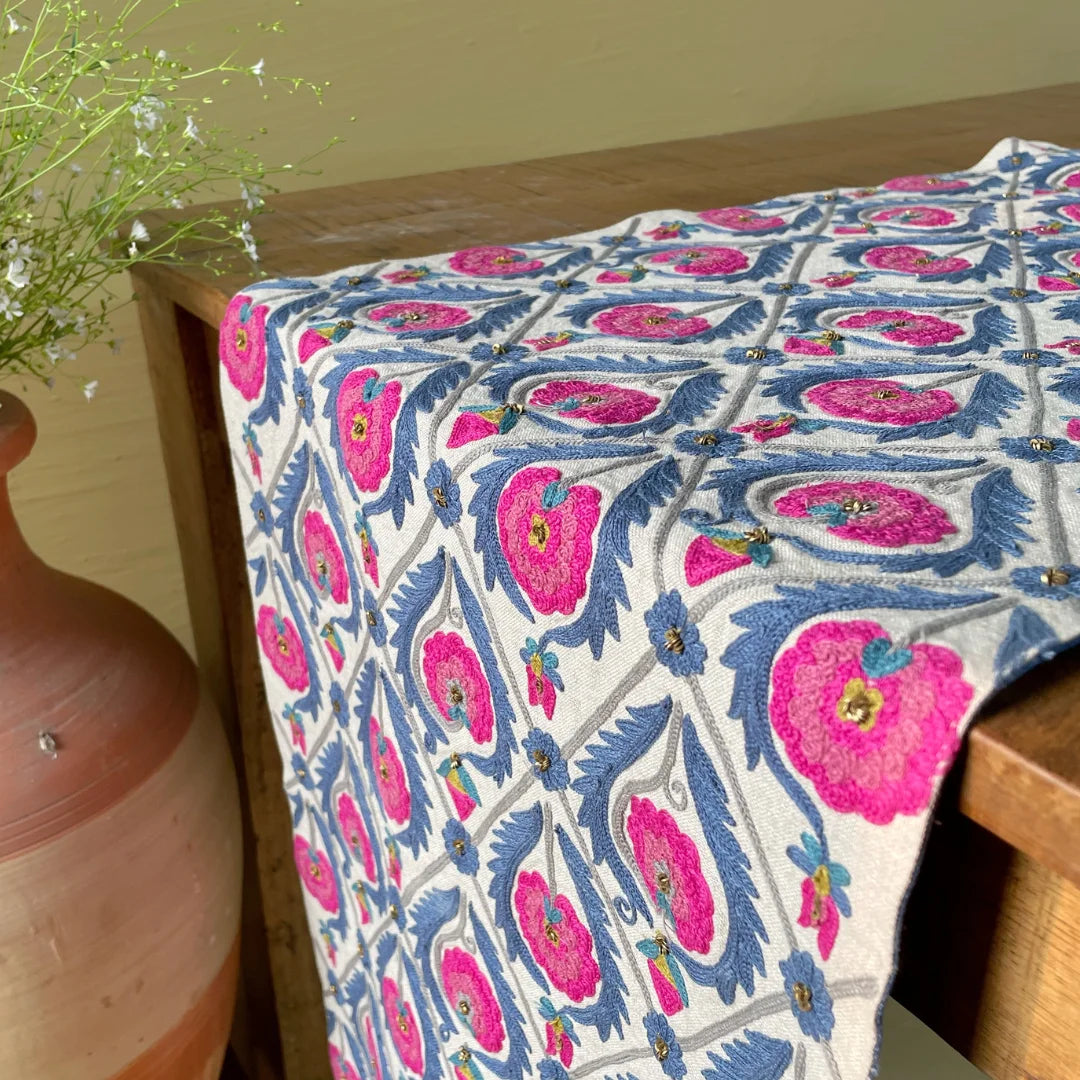 Barfi Phool Suzani Table Runner (13 by 72 Inches)