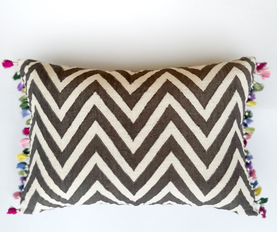 Tuscany Chevron Silk Linen Cushion Cover (14 by 20 Inches
