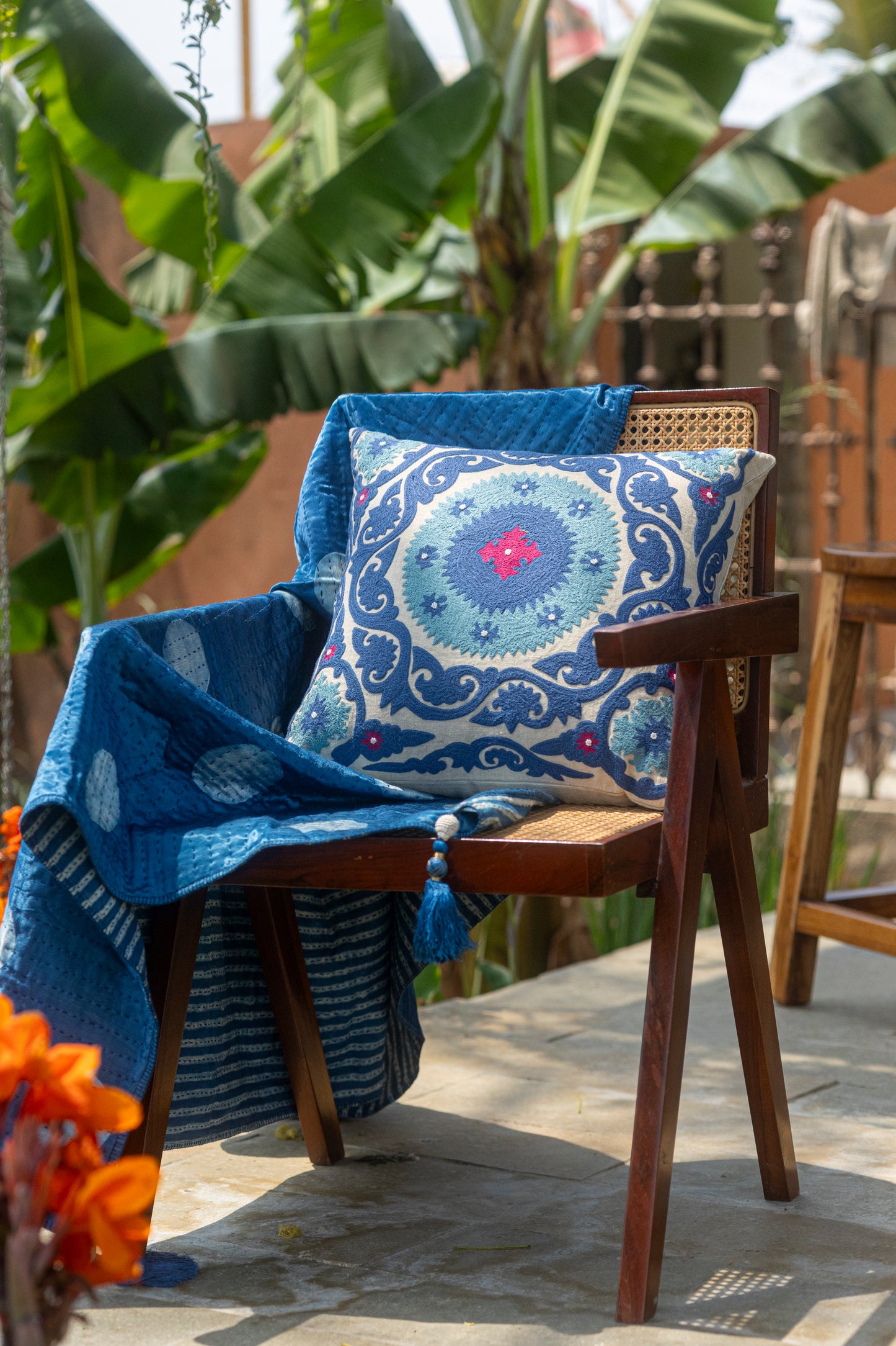 Blue Ocean Suzani Cushion Cover (18 by 18 Inches)