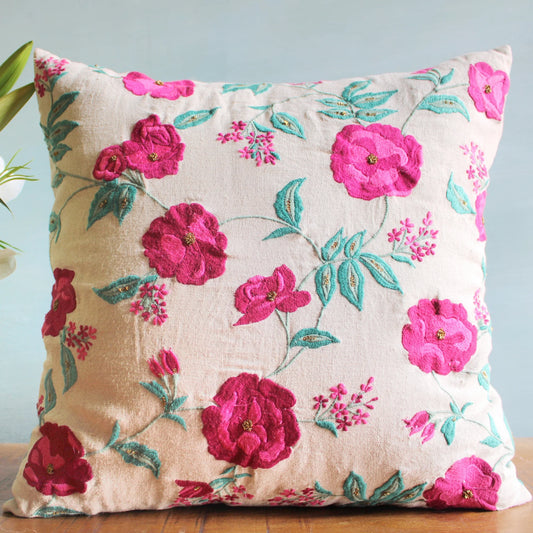 Pink Roses Cushion Cover (16 by 16 Inches)