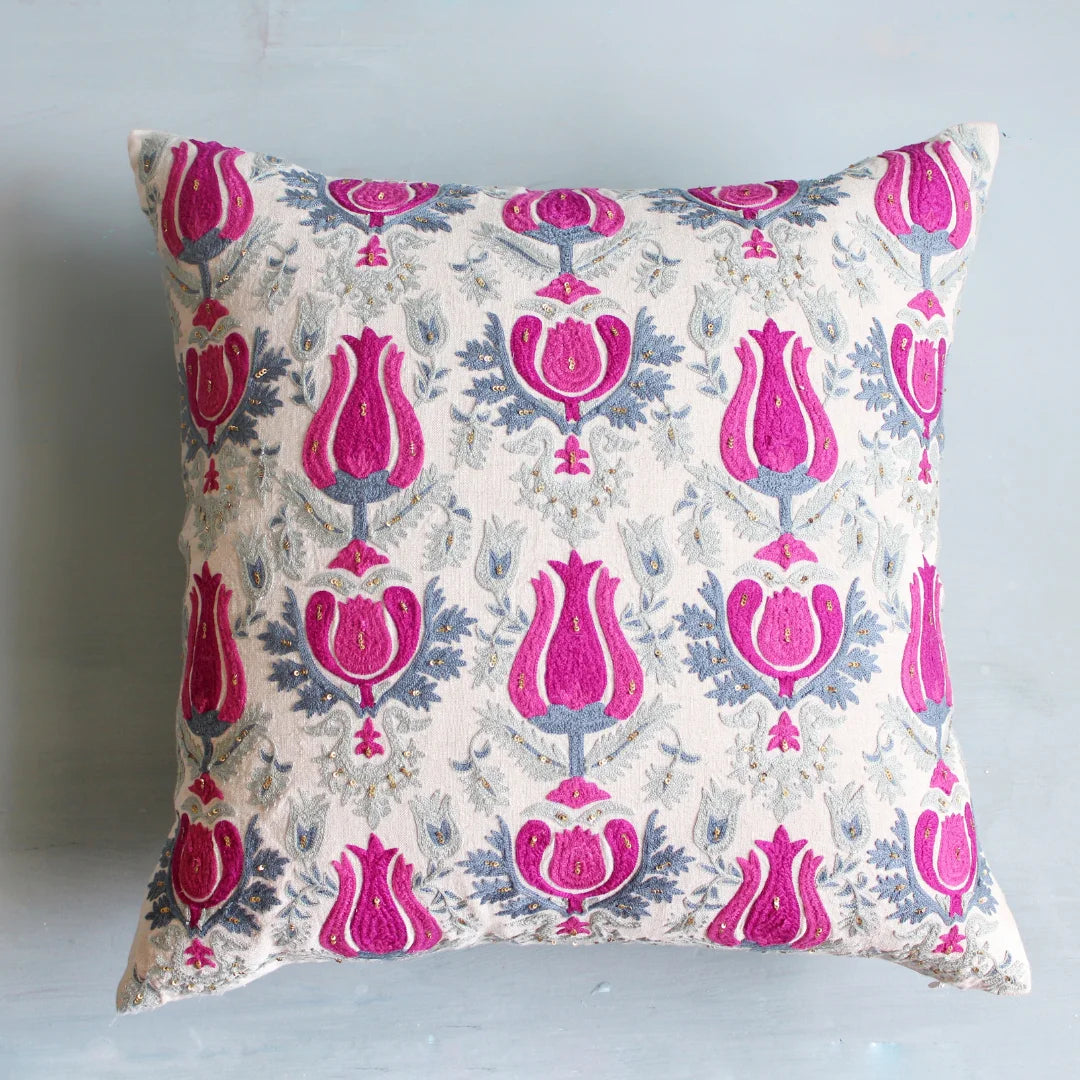 Tulip Suzani Cushion Cover (20 by 20 Inches)