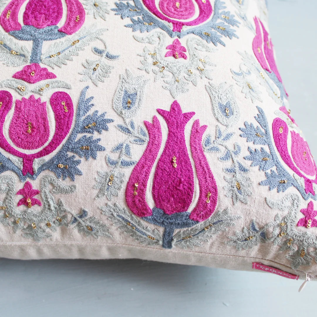 Tulip Suzani Cushion Cover (20 by 20 Inches)