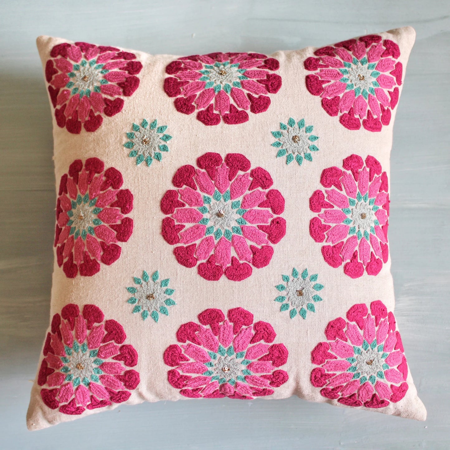 Butah Suzani Motif Cushion Cover (16 By 16 Inches)