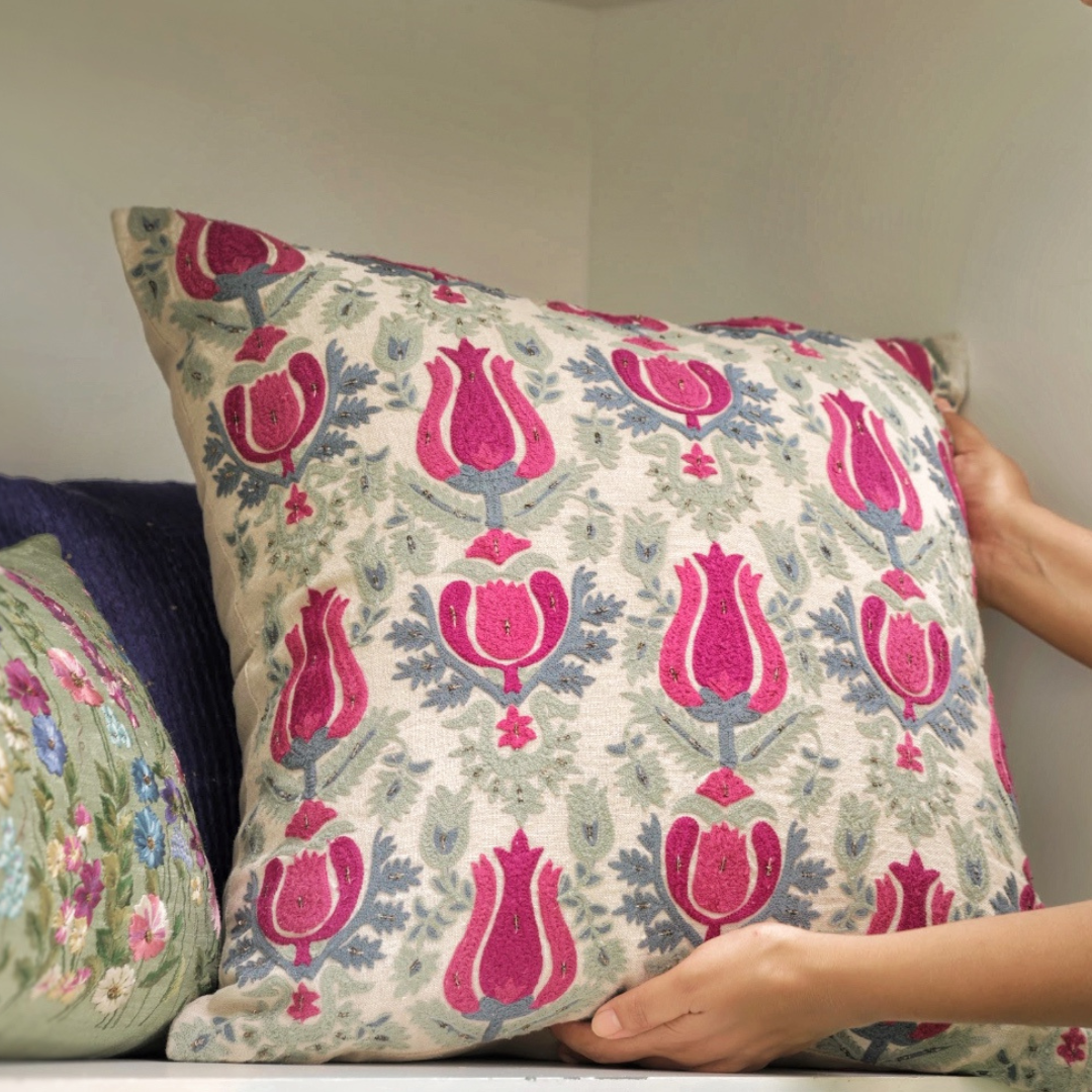 Tulip Suzani Cushion Cover (20 by 20 Inches)