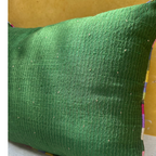Tuscany Green leher Raw Silk Cushion (14 by 20 Inches)