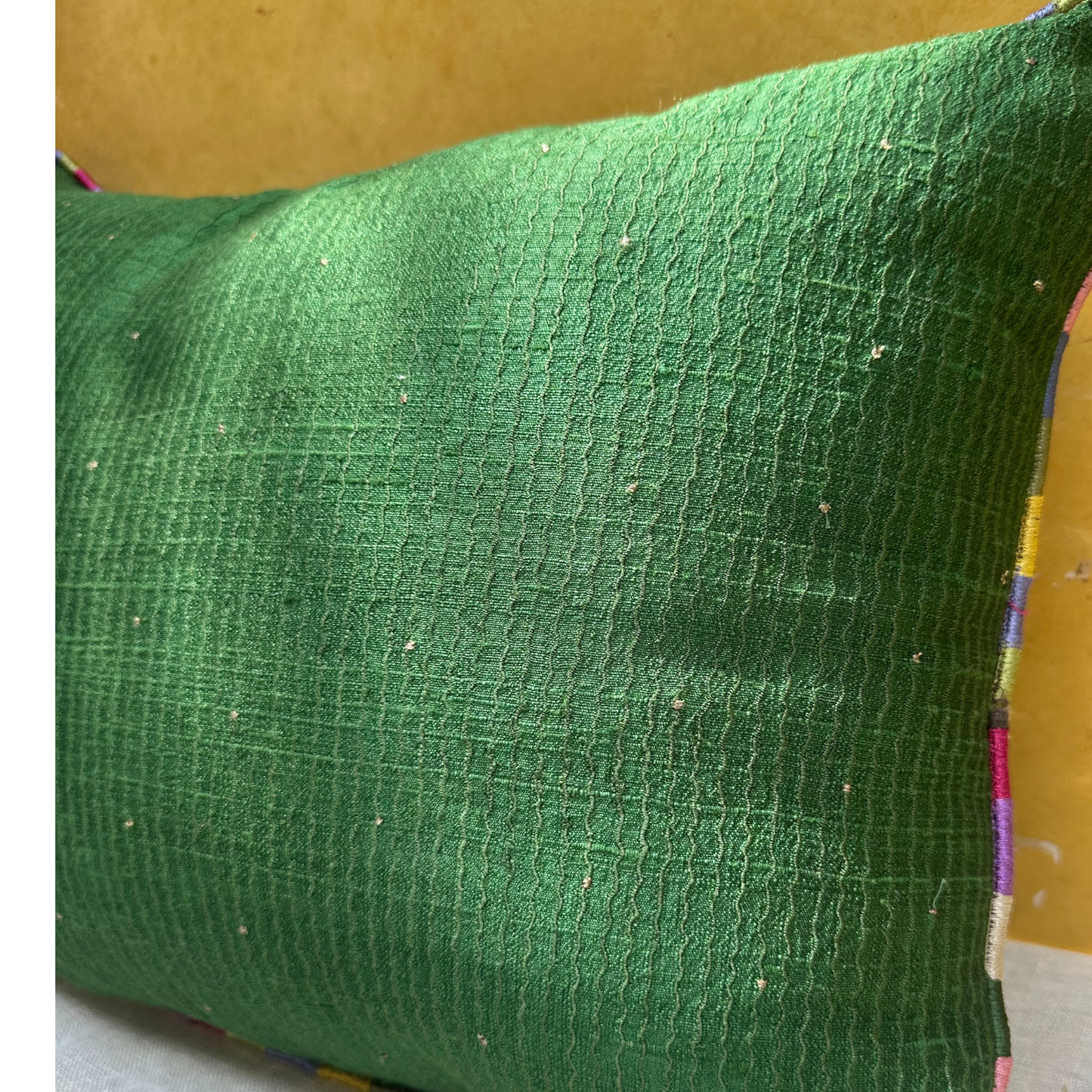 Tuscany Green leher Raw Silk Cushion (14 by 20 Inches)