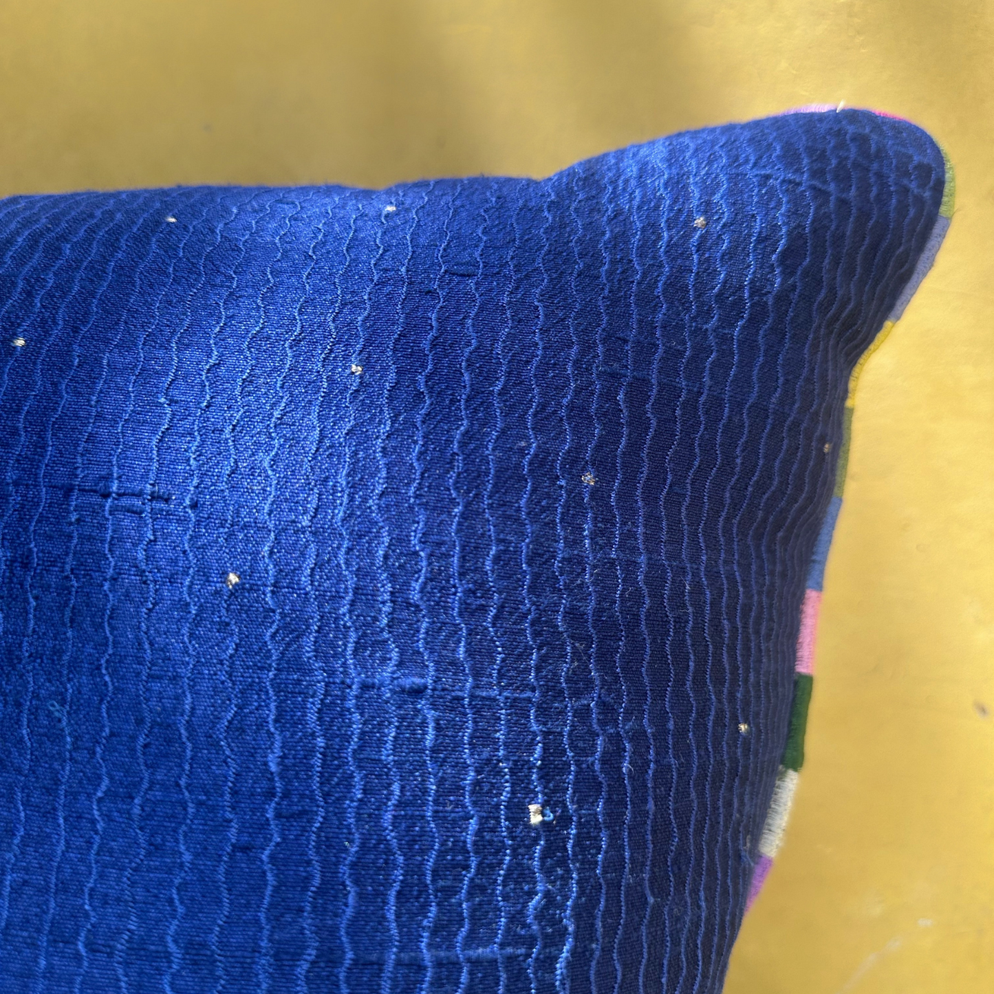 Tuscany Blue leher Raw Silk Cushion Cover (20 by 20 Inches)