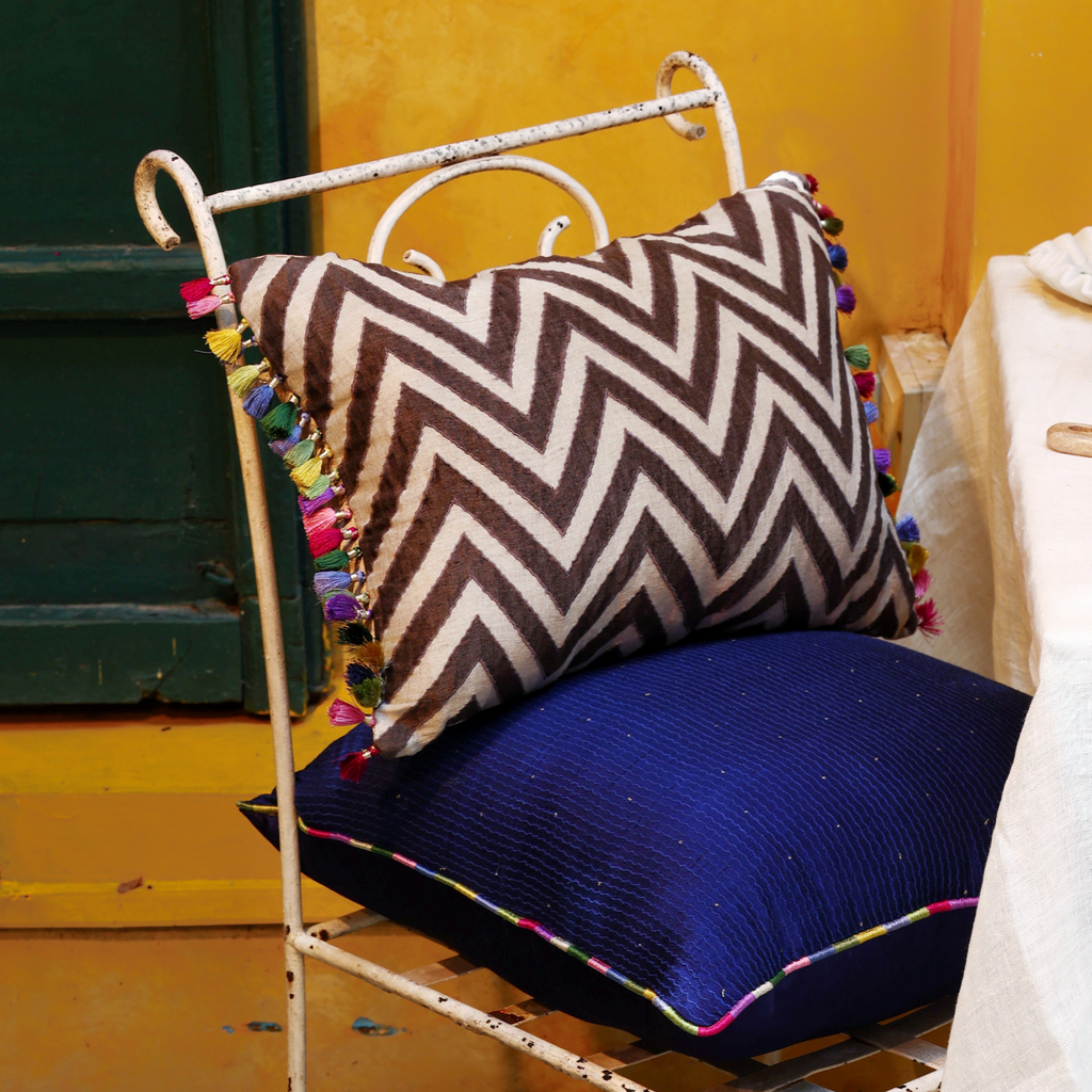 Tuscany Chevron Silk Linen Cushion Cover (14 by 20 Inches )
