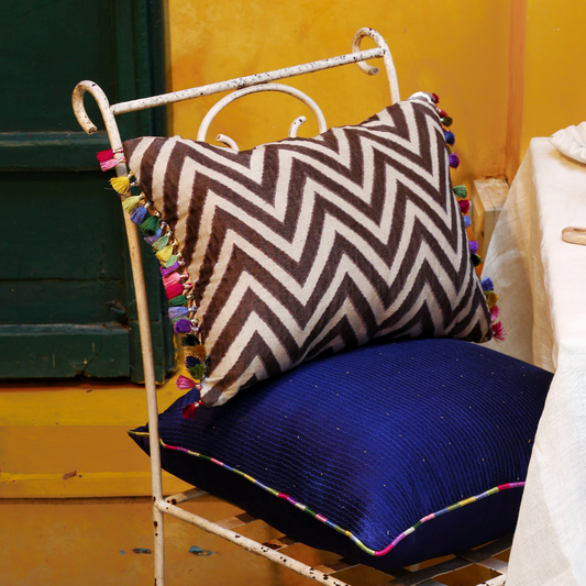 Tuscany Chevron Silk Linen Cushion Cover (14 by 20 Inches )