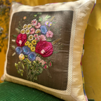 Tuscany Poppy Raw Silk Cushion Cover (18 by 18 inches)