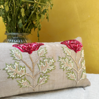Poppy Sitara Handcrafted Raw Silk  Cushion (8 by 16 Inches)