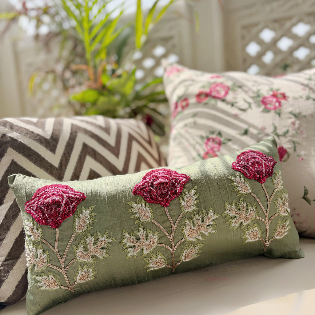 Handcrafted Poppy Sitara Cushion Cover( 8 by 16 Inches)