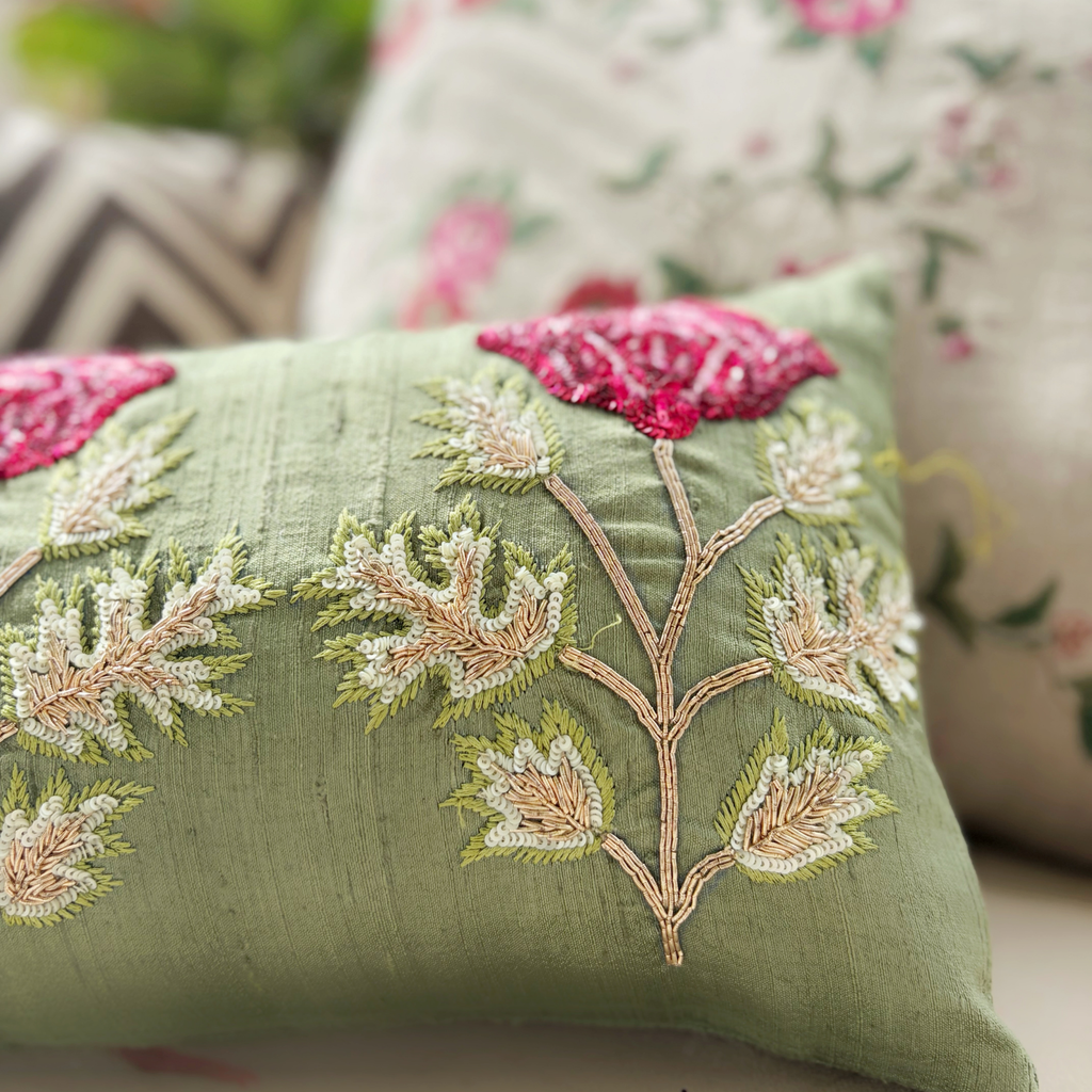 Handcrafted Poppy Sitara Cushion Cover( 8 by 16 Inches)