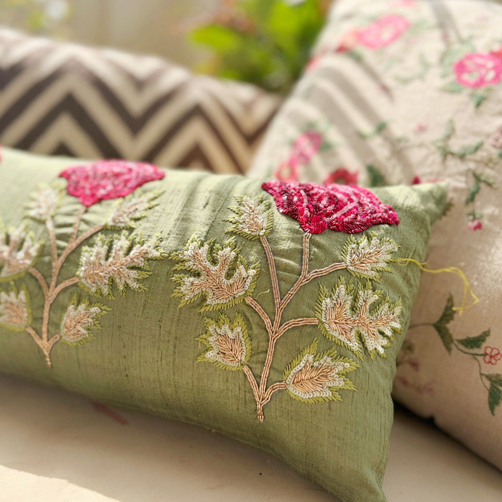 Handcrafted Poppy Sitara Cushion Cover( 8 by 16 Inches)