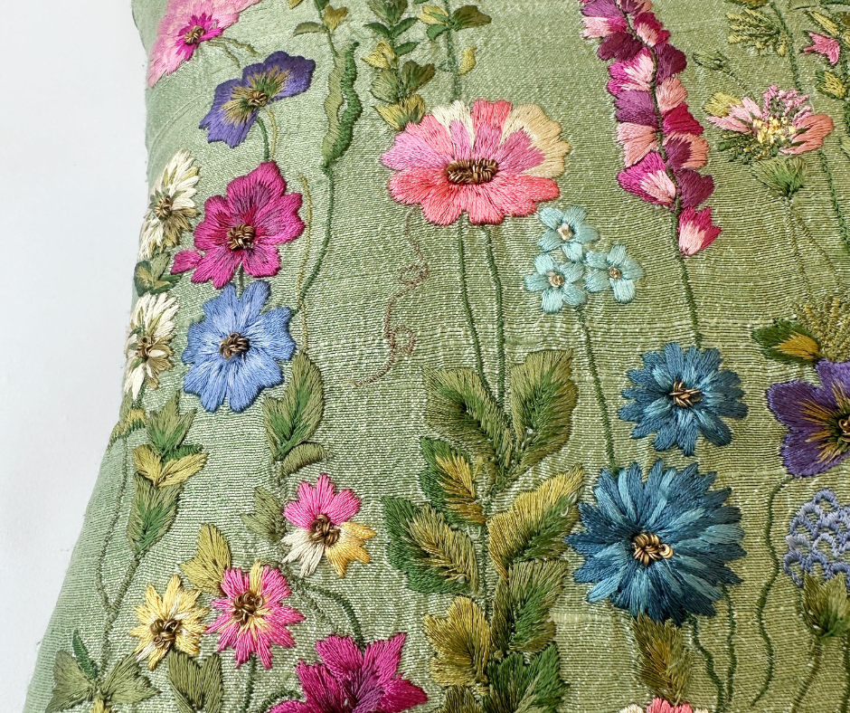 Foresta Pista Green Raw Silk Cushion (12 by 20 Inches)