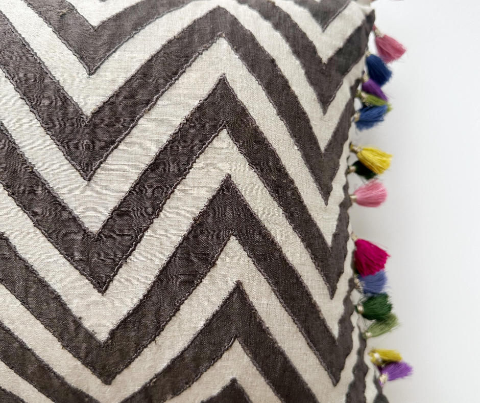 Tuscany Chevron Silk Linen Cushion Cover (14 by 20 Inches )