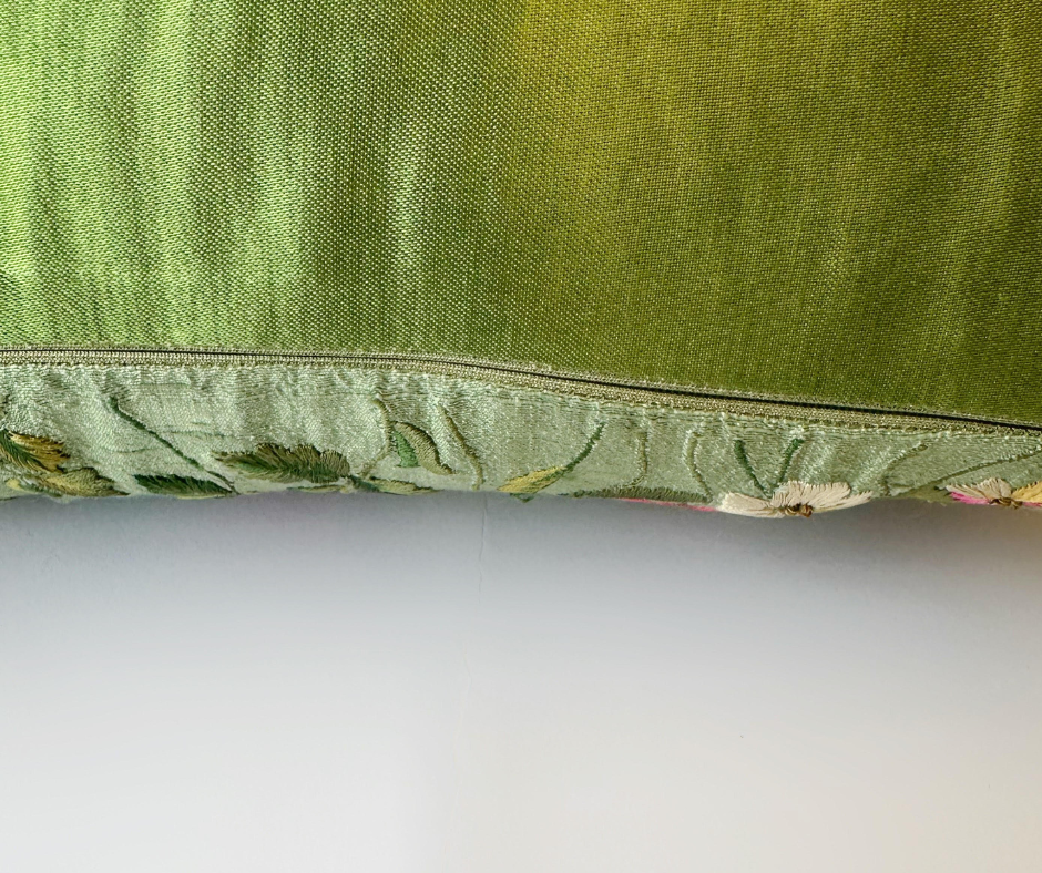 Foresta Pista Green Raw Silk Cushion (12 by 20 Inches)