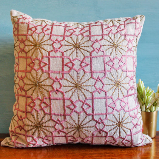 Resham Sitara Linen Cushion Cover (16 by 16 Inches)