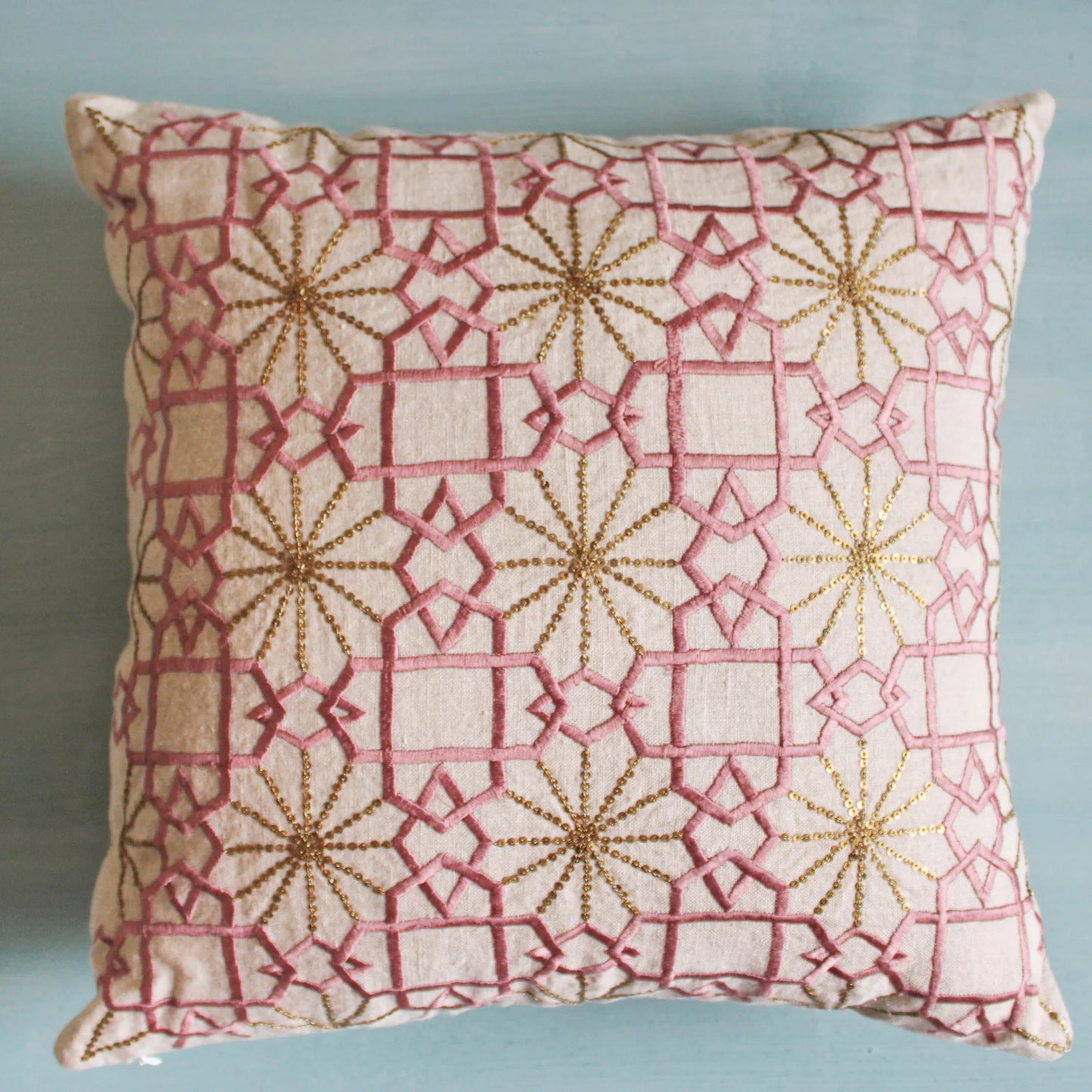 Resham Sitara Linen Cushion Cover (16 by 16 Inches)