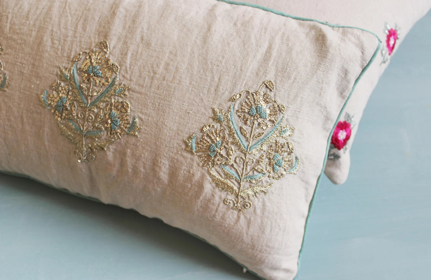 Handcrafted Sitara Linen Cushion Cover (12 by 20 Inches)