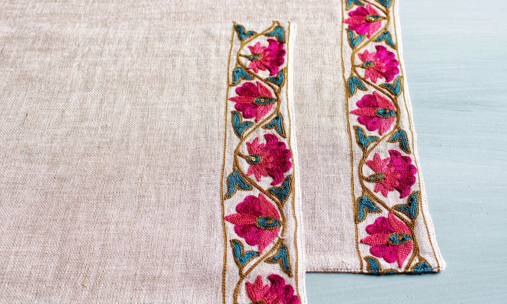 Suzani Embroidered Linen Placemats (Set of 4) (13 by 20 Inches)