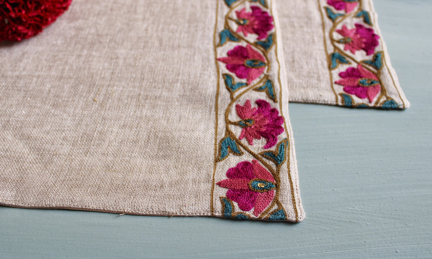 Suzani Embroidered Linen Placemats (Set of 4) (13 by 20 Inches)