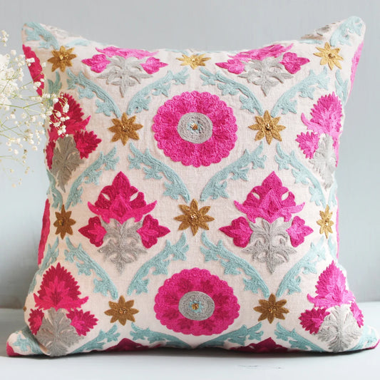 Firozi Suzani Cushion Cover (16 by 16 Inches)