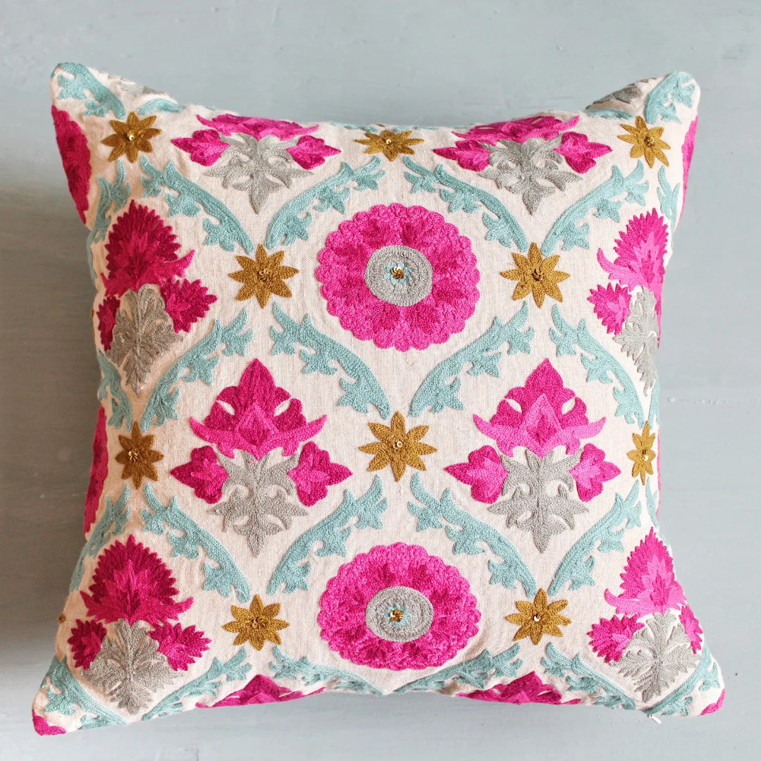 Firozi Suzani Cushion Cover (16 by 16 Inches)