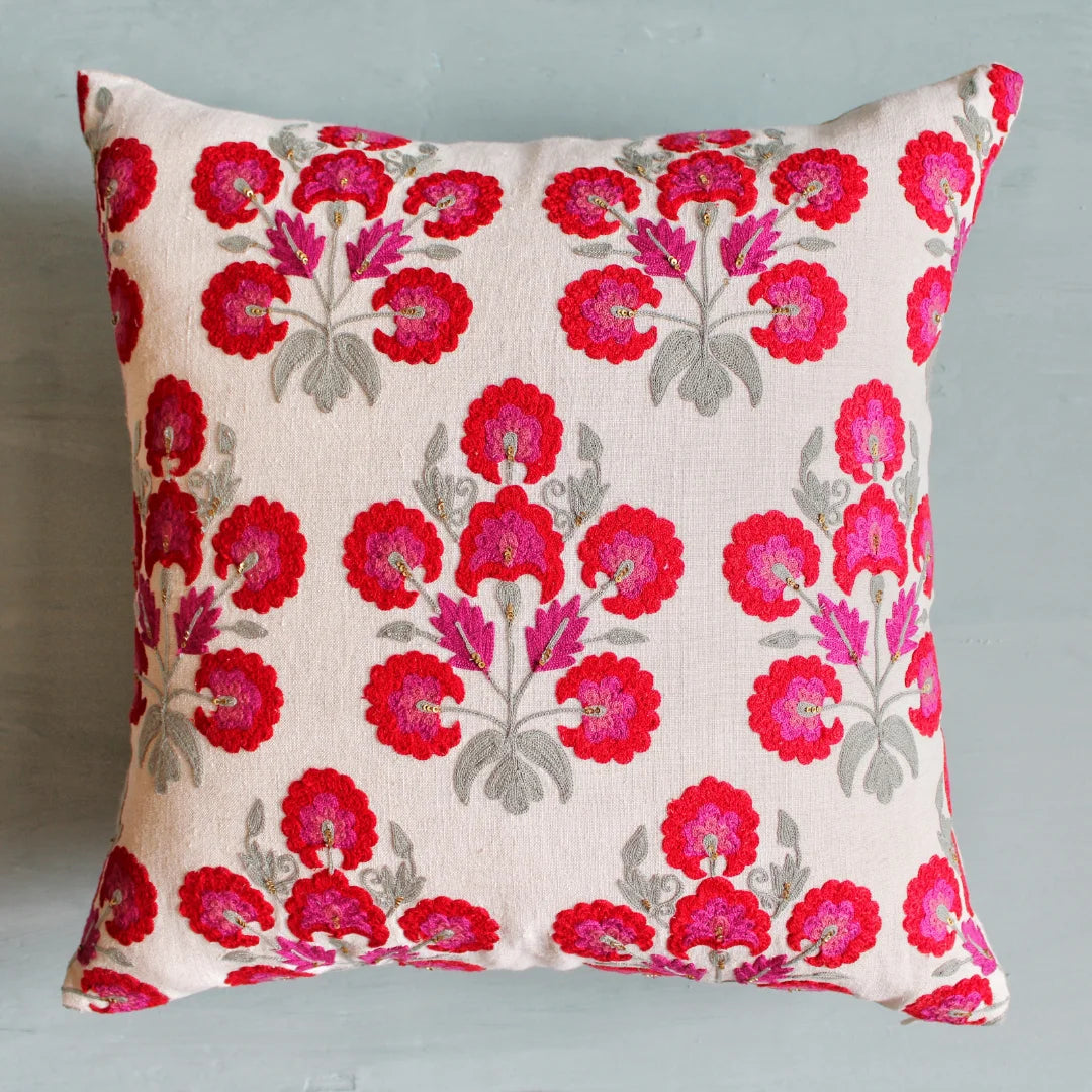 Red Butah Suzani Cushion Cover (18 by 18 Inches)