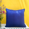 Tuscany Blue leher Raw Silk Cushion Cover (20 by 20 Inches)