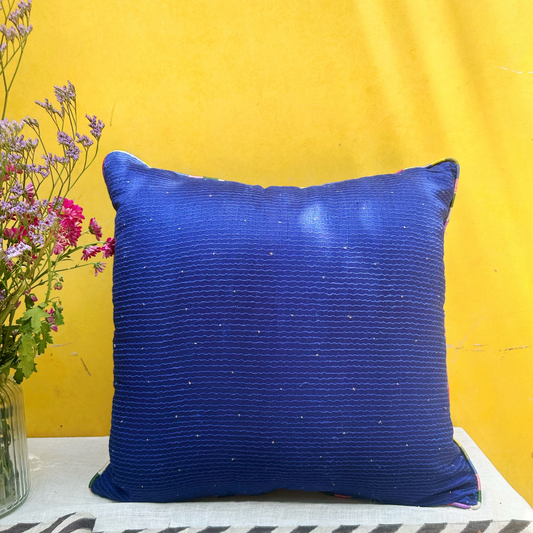 Tuscany Blue leher Raw Silk Cushion Cover (20 by 20 Inches)