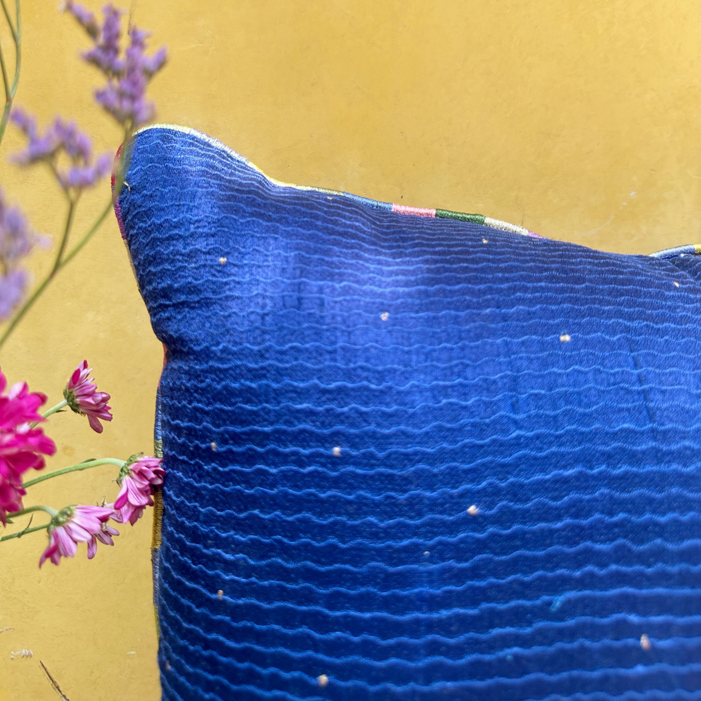 Tuscany Blue leher Raw Silk Cushion Cover (20 by 20 Inches)