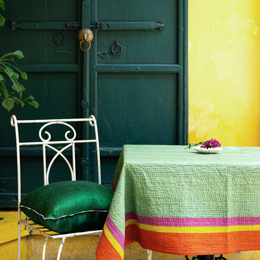 Kantha Linen Table Cover (60 by 60 Inches)