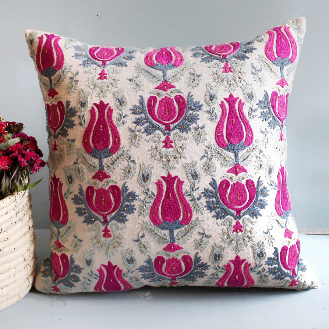 Tulip Suzani Cushion Cover (20 by 20 Inches)