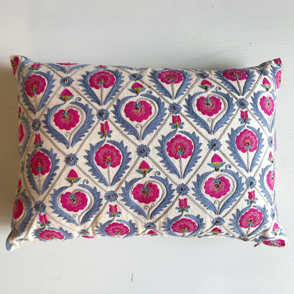 Barfi Phool Suzani Cushion Cover (14 by 20 Inches)
