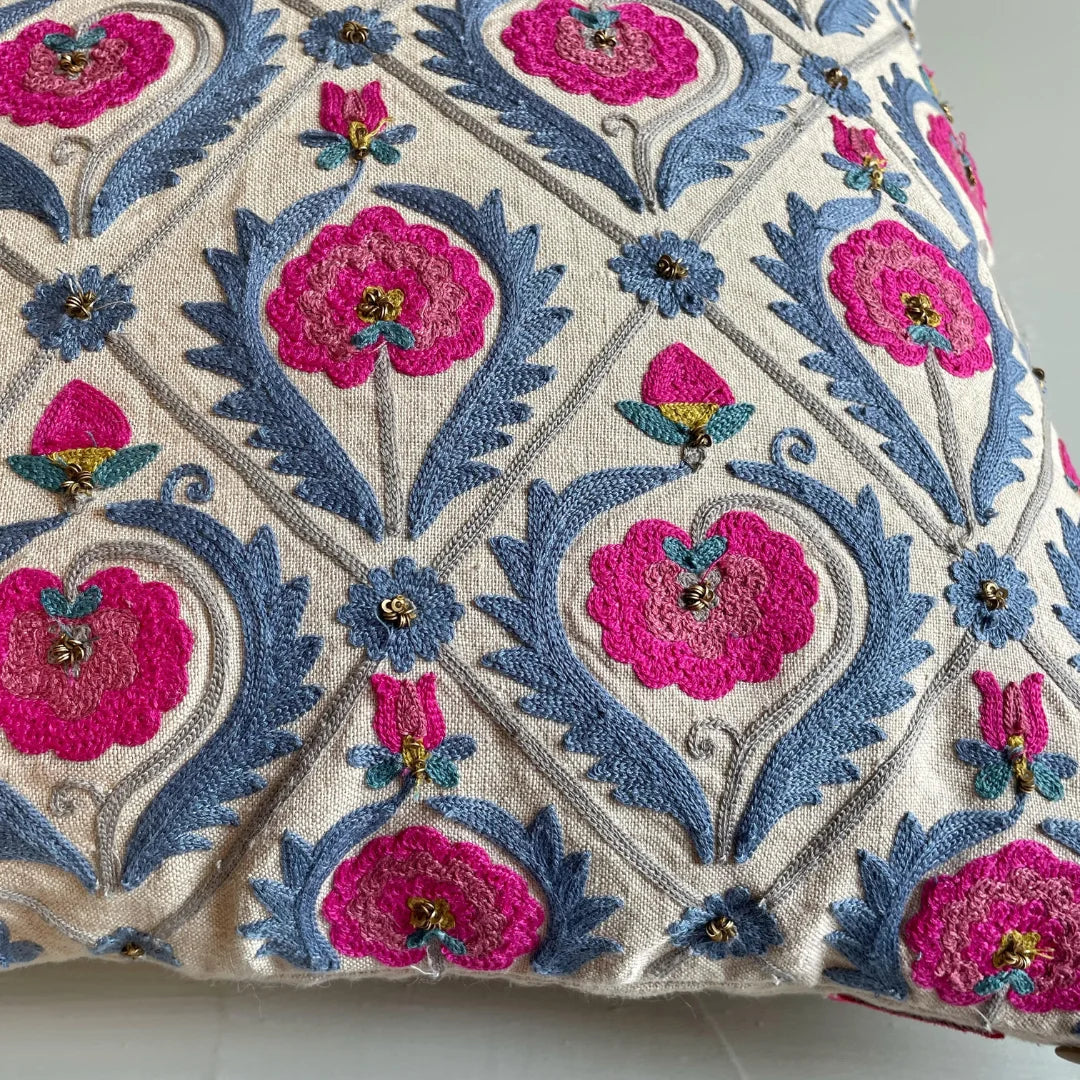 Barfi Phool Suzani Cushion Cover (14 by 20 Inches)