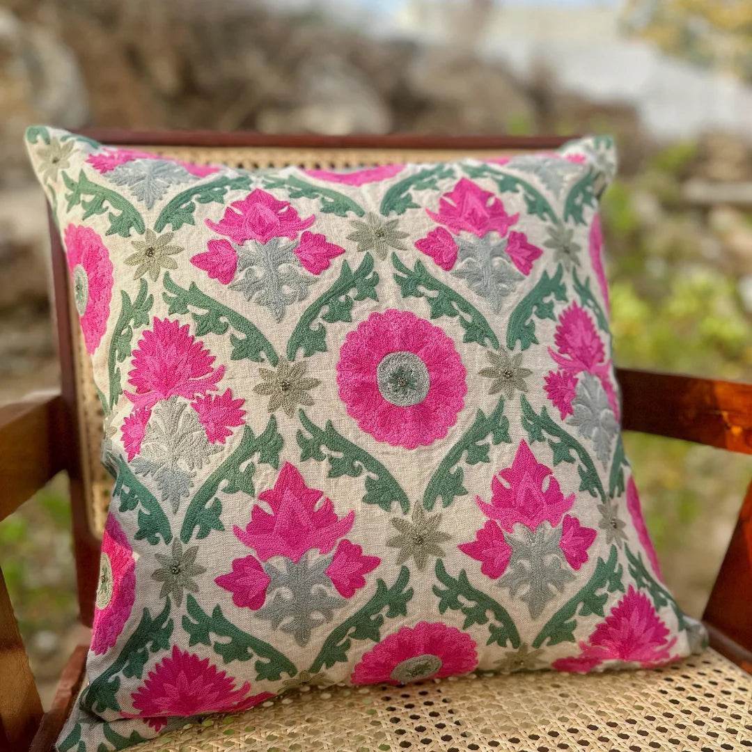 Green Suzani Cushion Cover(18 by 18 Inches)