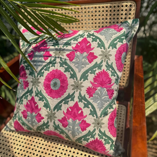 Green Suzani Cushion Cover(18 by 18 Inches)