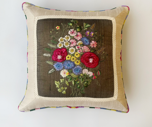 Tuscany Poppy Raw Silk Cushion Cover (18 by 18 inches)